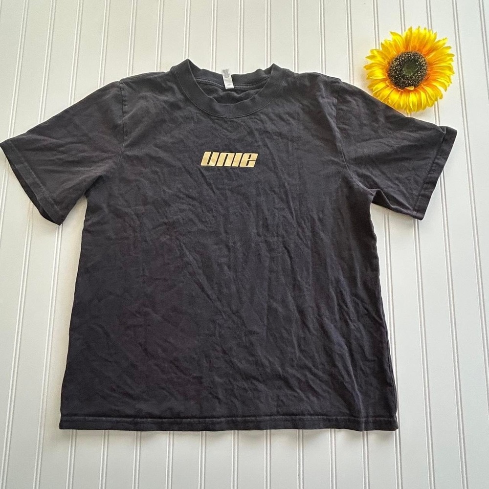 UNIE Graphic Tee M Womens Black Excellent Heavy Faded Cotton Streetwear Shirt